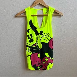 Disney Neon Green Tank Top Mickey and Minnie